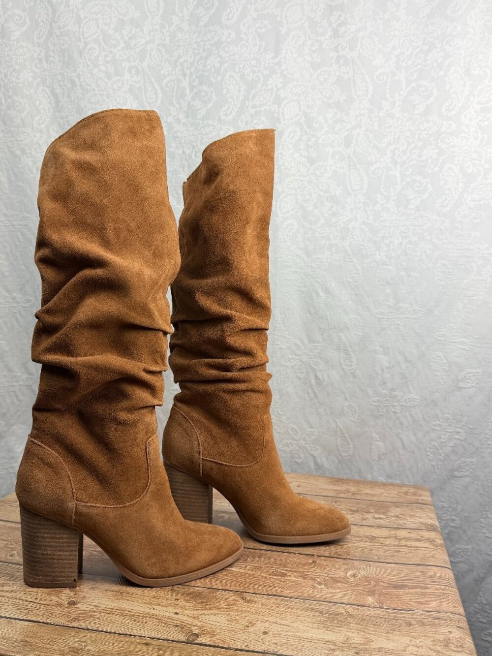 Nine West Tan Cognac Slouch Tall Heeled Boots Size 9 Title: Nine West Women's